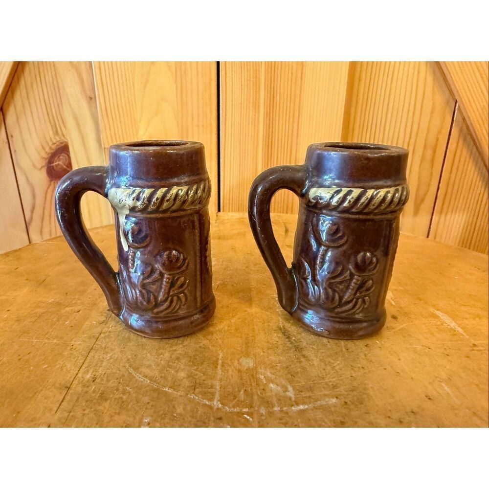Vintage Glazed Pottery Mugs Mini Steins Made in Japan High Gloss (7053)